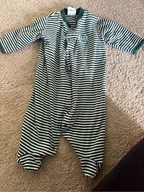 Colorado State Striped Green & White Baby One-Piece Footed Sleeper